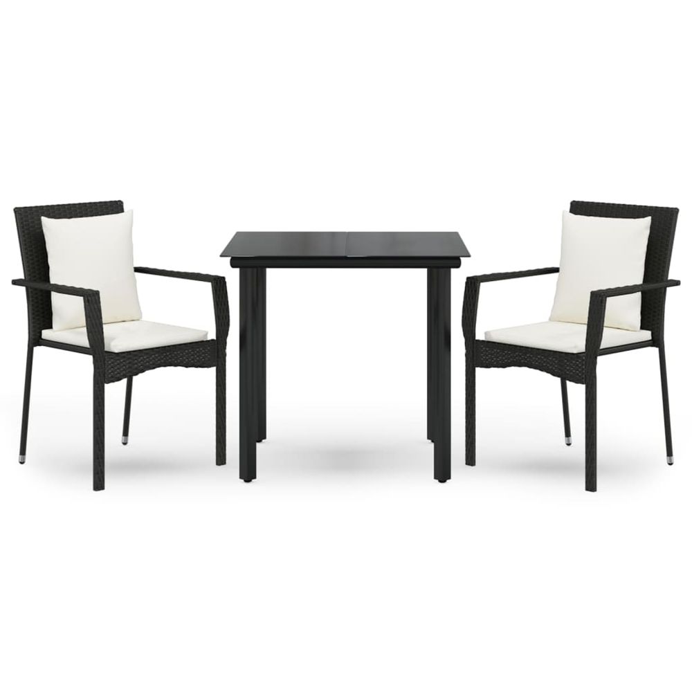 Ensemble à manger de jardin avec coussins 3 pcs noir