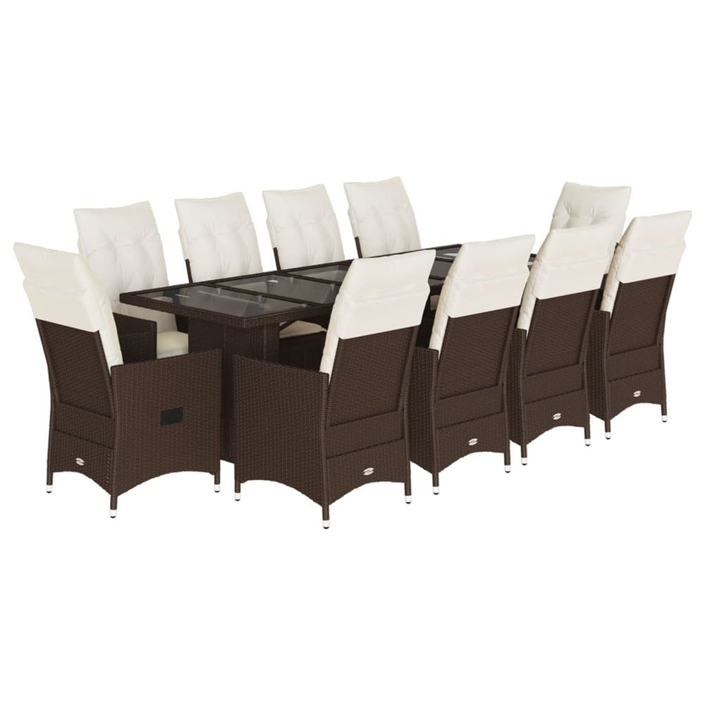 Ensemble de bistro de jardin 11 pcs coussins marron poly rotin