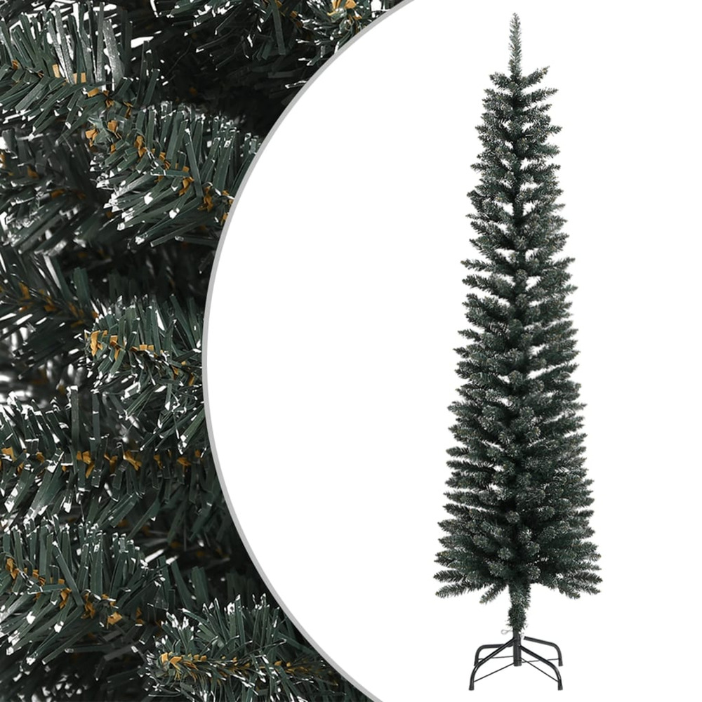 Sapin de noël artificiel mince avec support vert 210 cm pvc
