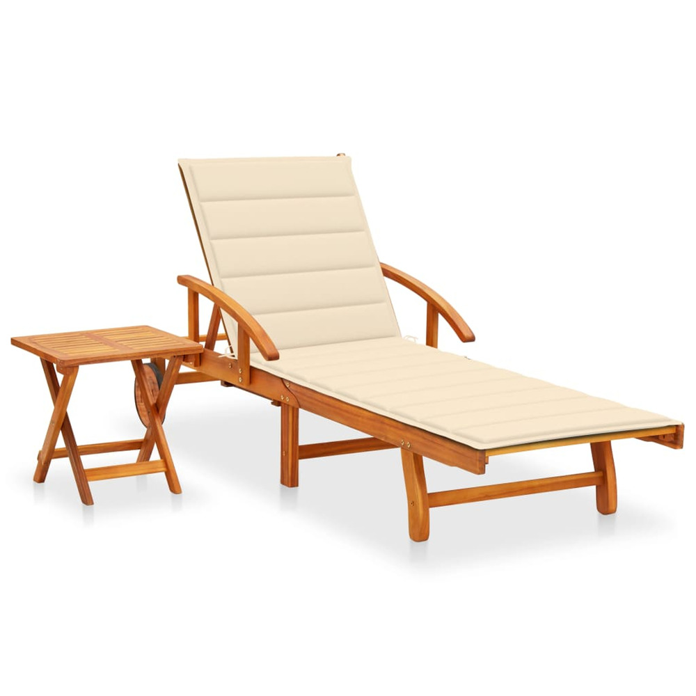 Chaise longue de jardin avec table et coussin bois d'acacia bain de soleil