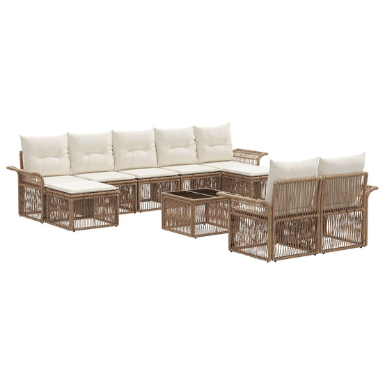 Ensemble de canapé de jardin 10 pcs beige polyrotin