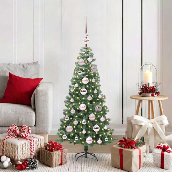 Mon premier sapin de noël décoré 120 cm, kit conique prêt à poser avec led usb