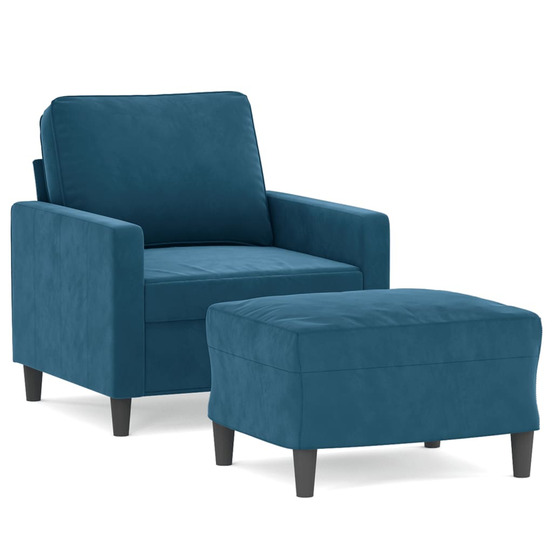 Fauteuil avec repose-pied bleu 60 cm velours