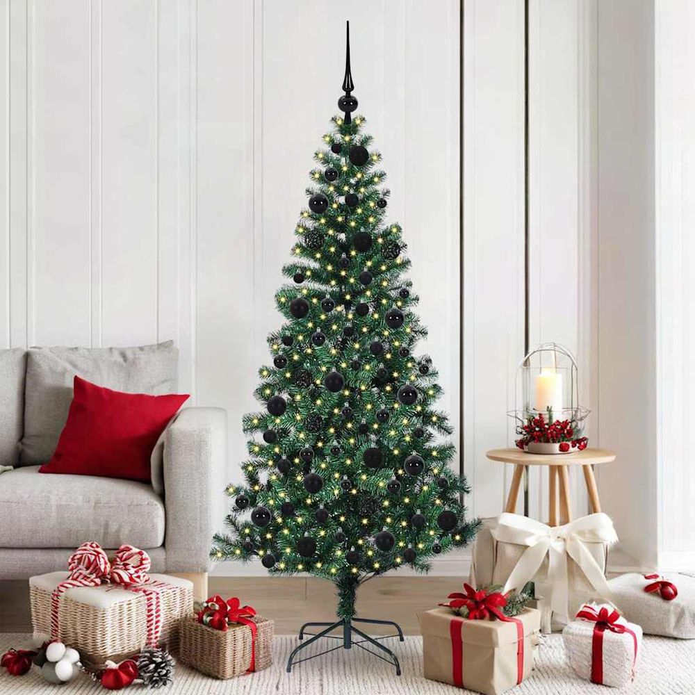Sapin de noël 1.80m tout-en-un pour intérieur, 300 led et décorations argentées