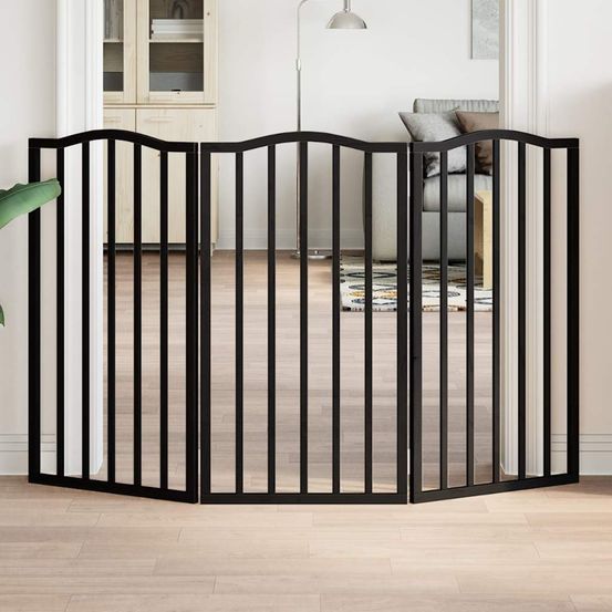 Barrière de sécurité chien haute 90cm bois 3 panneaux pliable noir 150cm