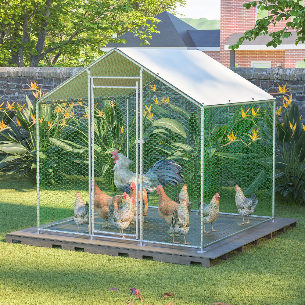 Enclos poulailler acier galvanisé toit bâche protection 2x2x2m argent - comfortxl pet living