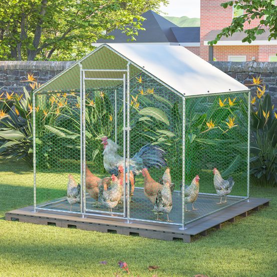 Enclos poulailler acier galvanisé toit bâche protection 2x2x2m argent - comfortxl pet living