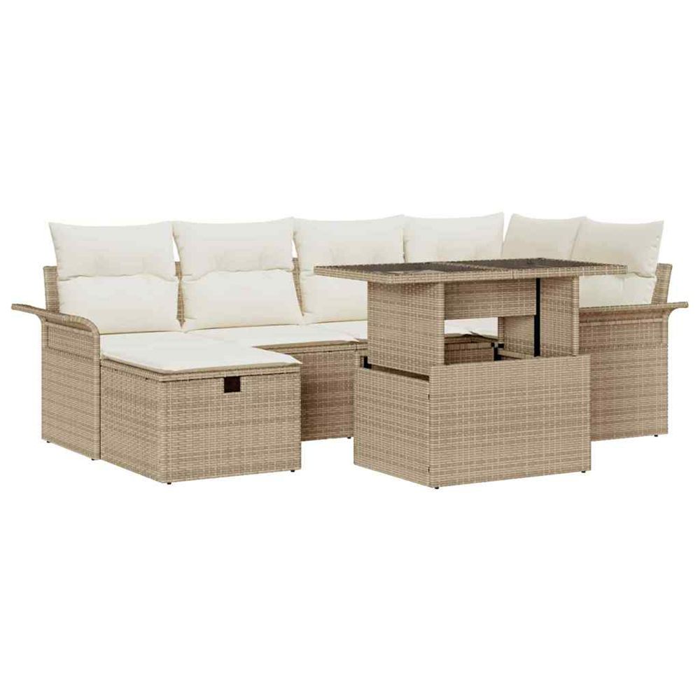 Ensemble de canapé de jardin 7 pc beige polyrotin