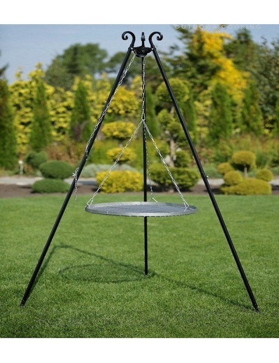 Barbecue grille de cuisson suspendu en acier 70 cm sur trépied 180 cm