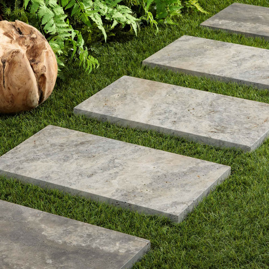 Pas japonais rectangle travertin gris silver 61x33x3 cm (à l'unité) - ro'ma nature