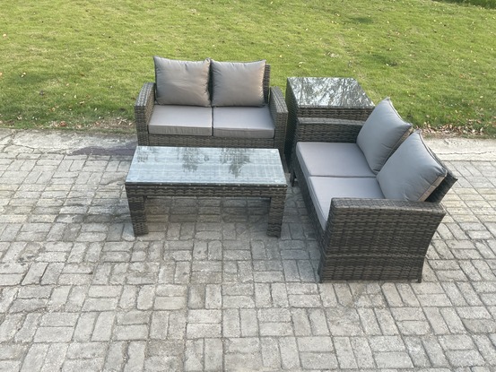 4 pièces ensemble de meubles de jardin en rotin ave canapé et table de jardin gris foncé