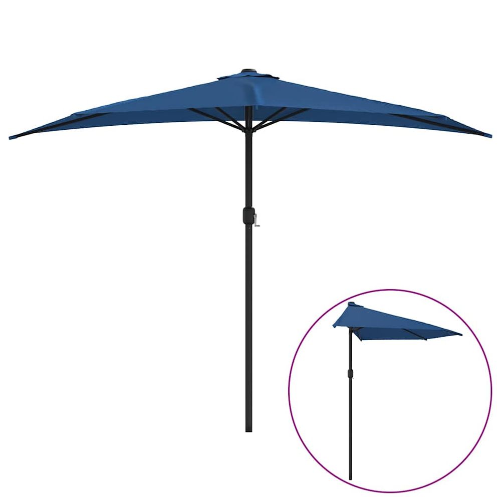 Parasol de balcon avec mât en aluminium bleu 300x155x223cm demi