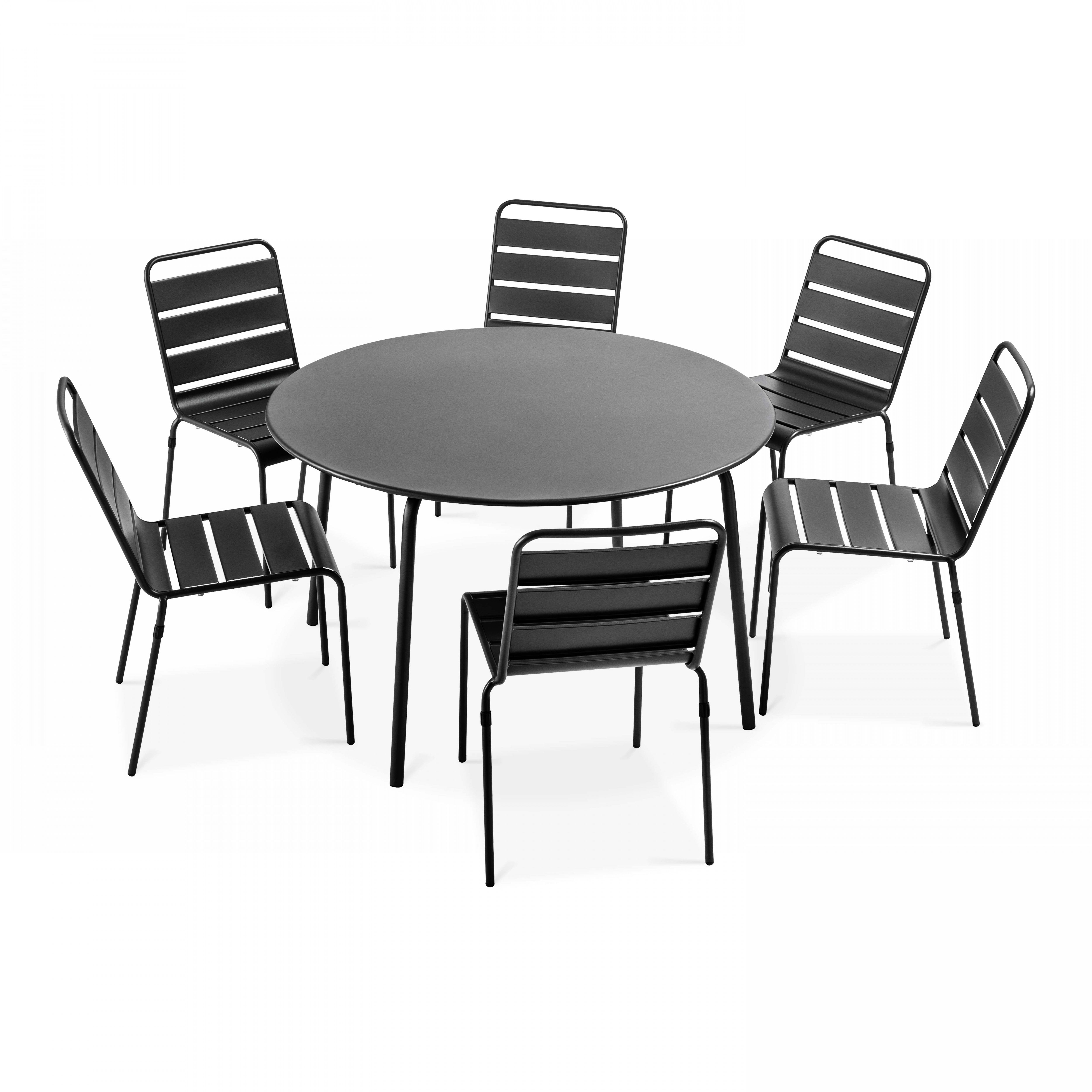 Ensemble table de jardin ronde et 6 chaises en métal anthracite