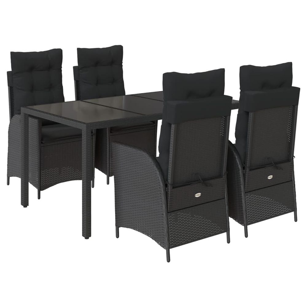 Ensemble à manger de jardin coussins 5pcs noir résine tressée