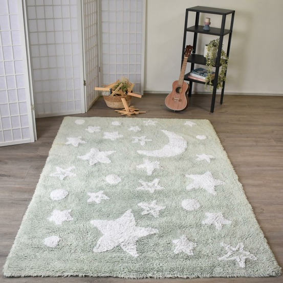 Tapis enfant 80x140 en coton bio lavable 30° night vert d'eau
