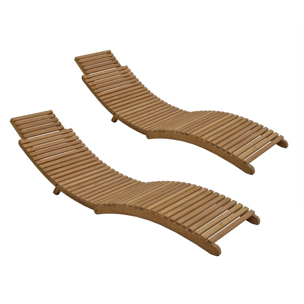 Bain de soleil pliant en teck massif relax (lot de 2)