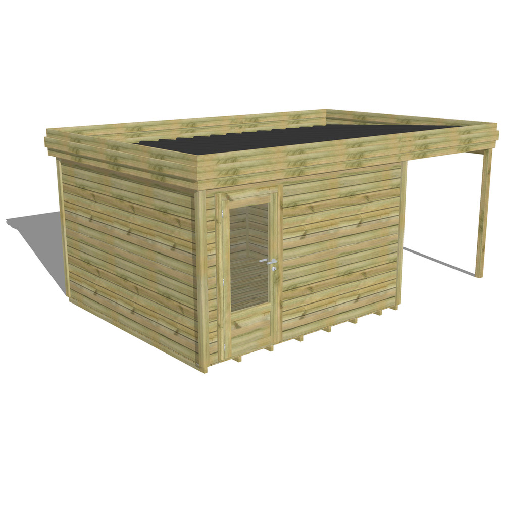 Abri de jardin bois pin traité autoclave 27mm - 5,44x3,44m / 19m2 - bac acier - plancher bois