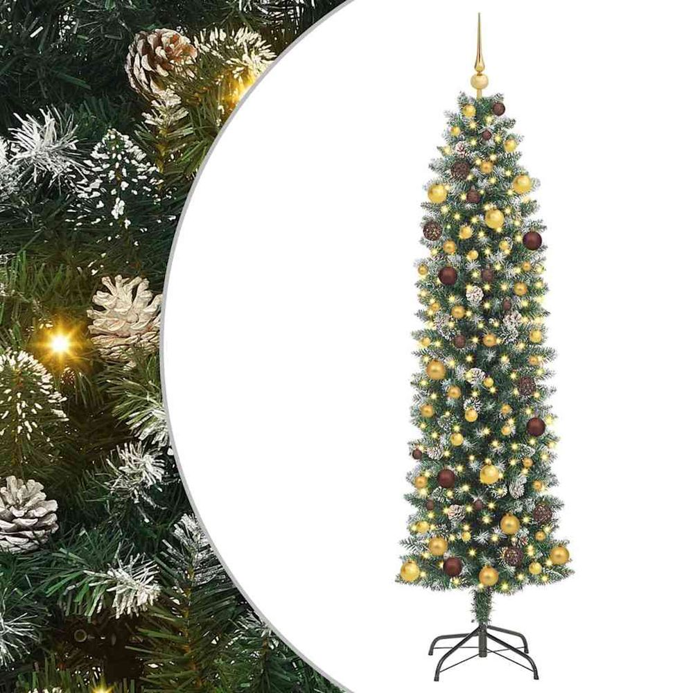 Arbre de noël artificiel slim vert et blanc 210 cm