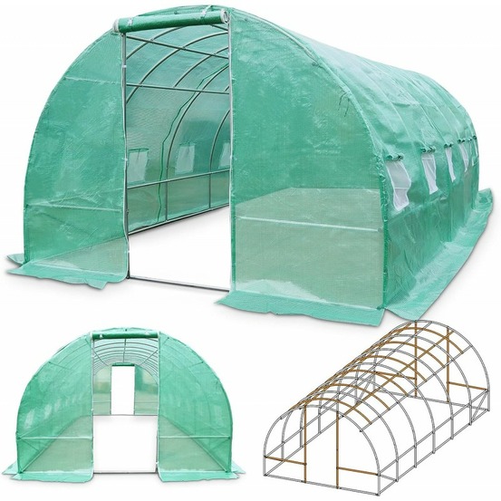 Serre tunnel de jardin 3x4m en aluminium stable serre avec ancrage au sol portes et fenêtres enroulables pour jardin