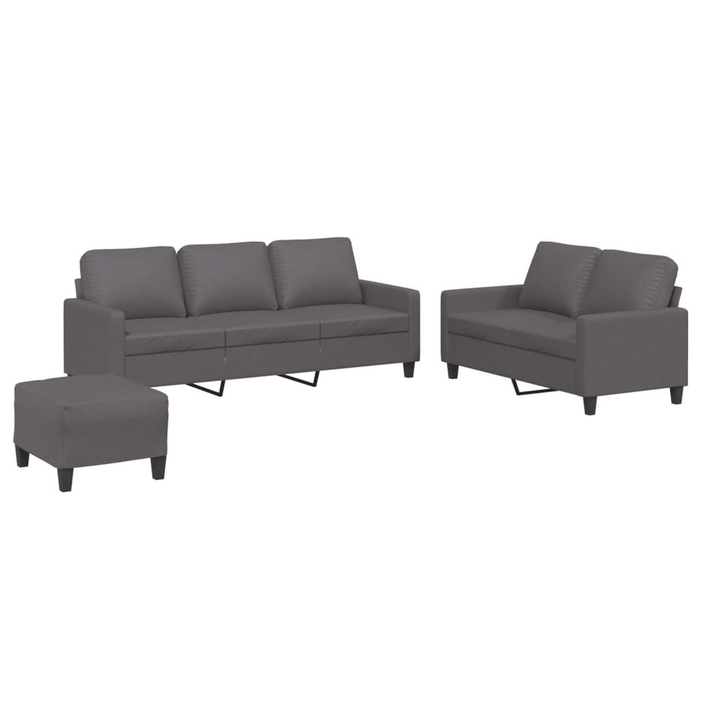 Ensemble de canapés 3 pcs avec coussins gris similicuir