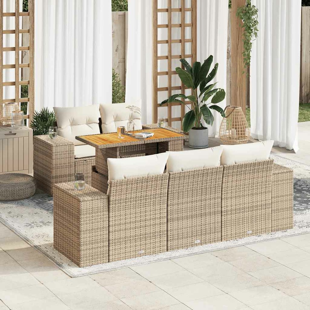 Salon de jardin avec coussins 6 pcs beige résine tressée