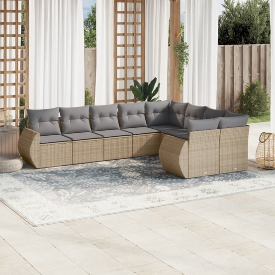 Salon de jardin avec coussins 9 pcs beige résine tressée