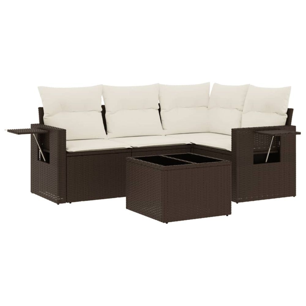 Salon de jardin avec coussins 5 pcs marron résine tressée