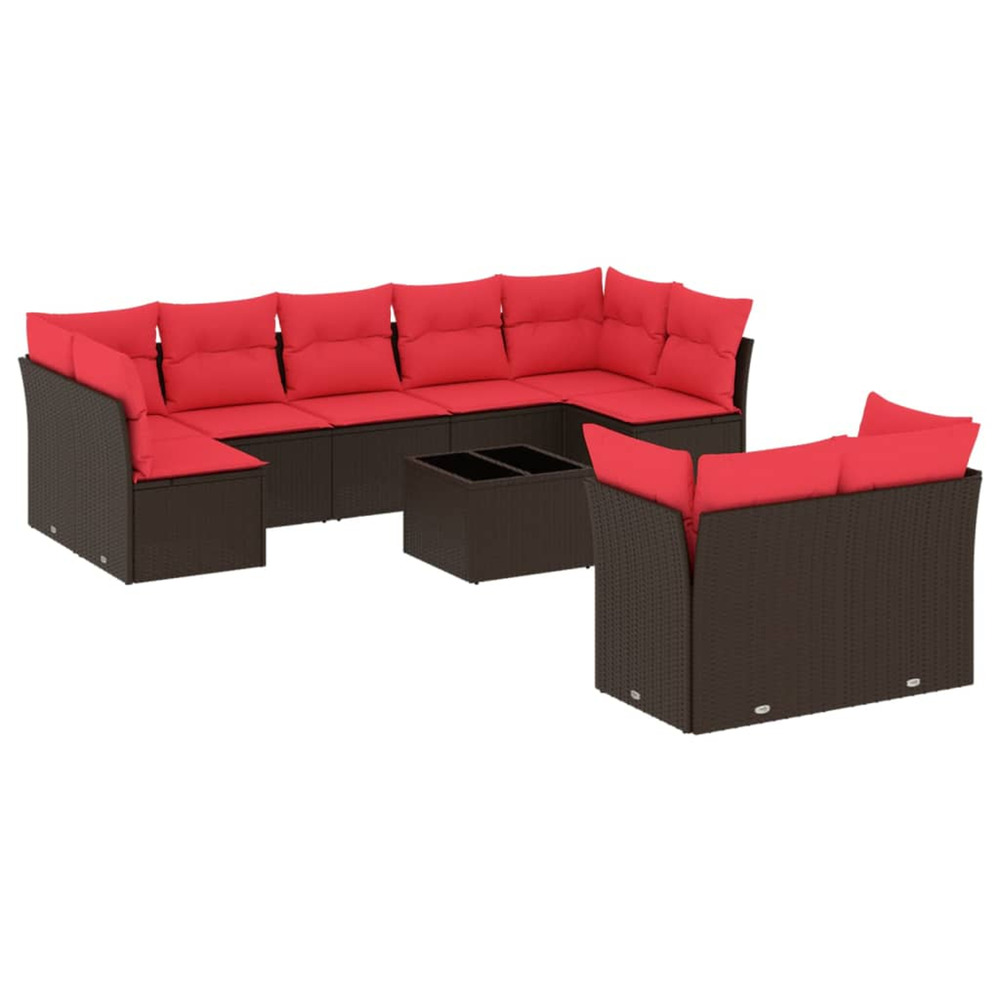 Salon de jardin 10 pcs avec coussins marron résine tressée