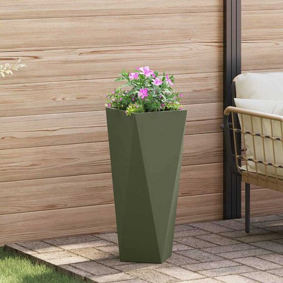 Jardinière haute en acier pour extérieur jardin vert olive 75 cm