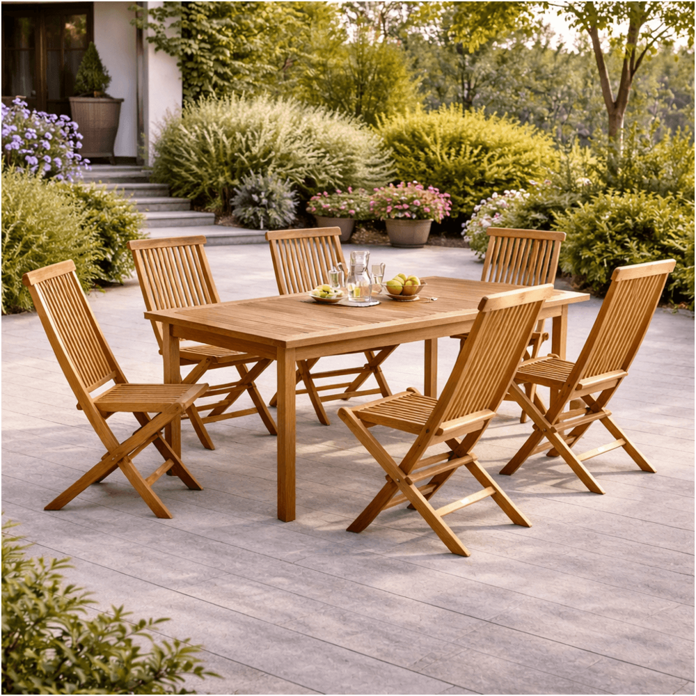 Ensemble table de jardin en teck frida 200 et 6 chaises audrey
