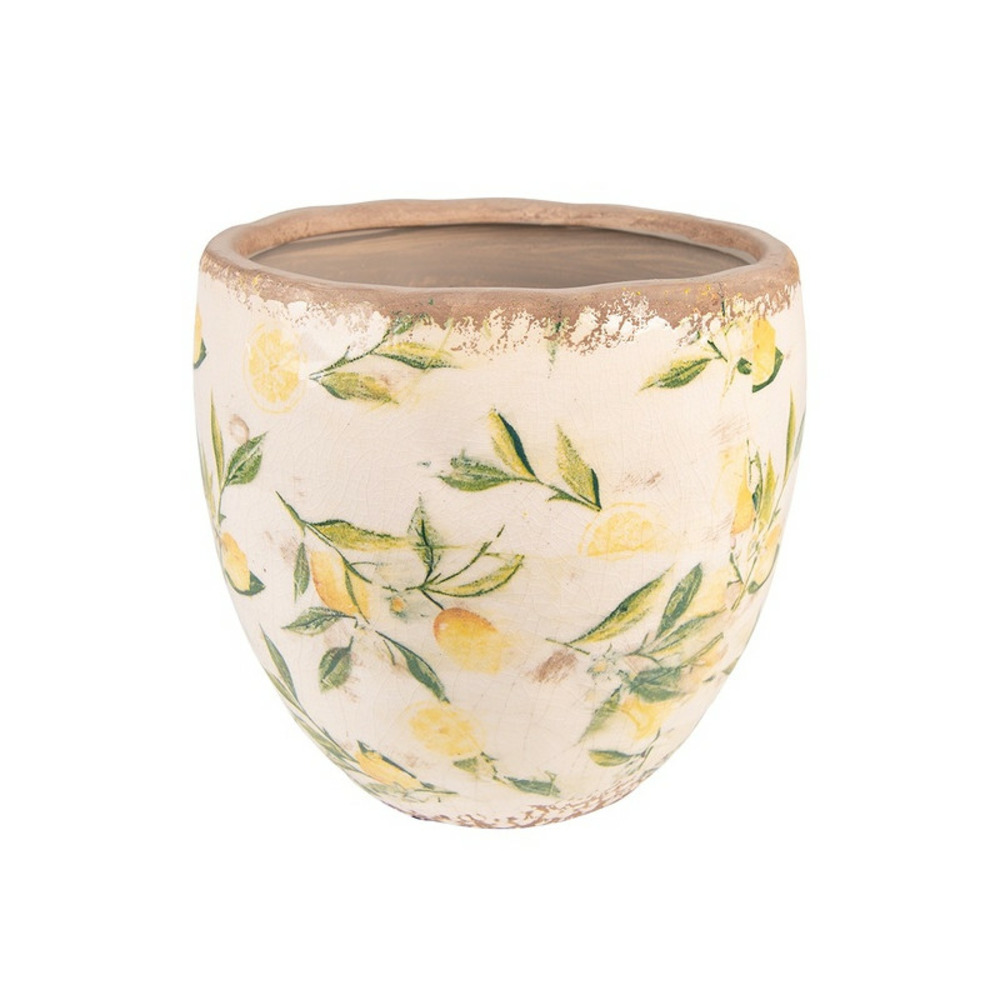 Pot de fleurs citron jaune céramique beige 19x19cm