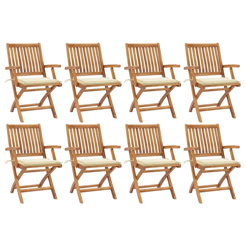 Chaises pliables de jardin avec coussins lot de 8 teck solide