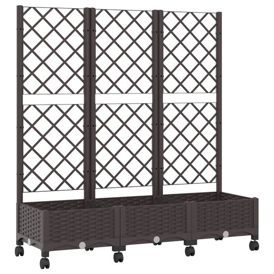 Bac de jardin avec treillis et roues marron 120 x 40 x 131,5 cm