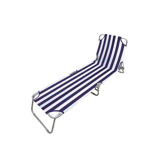 Transat pliant acier rayures bleues et blanches plage et piscine 187x55x24 cm 10020