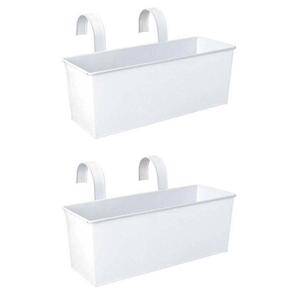 Jardinière balcon en zinc blanc à suspendre (lot de 2)