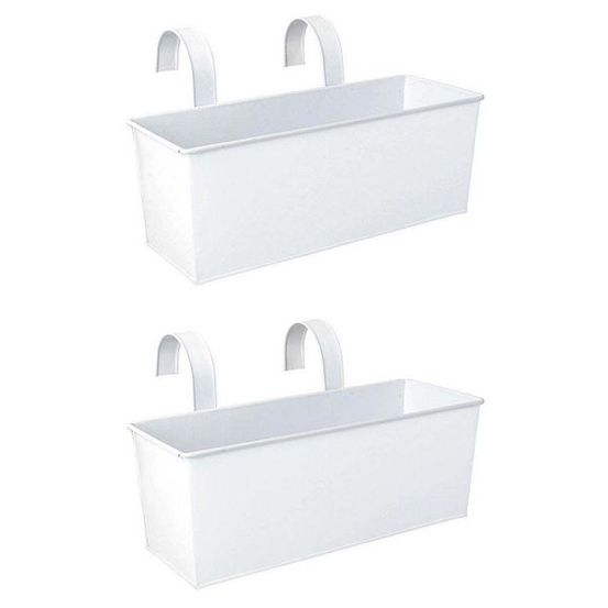 Jardinière balcon en zinc blanc à suspendre (lot de 2)