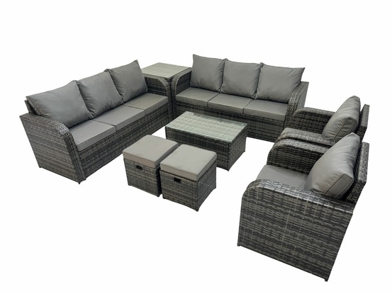 Ensemble de canapés en rotin avec canapé 3 places chaise inclinable table d'appoint 2 petits tabourets gris foncé mixte