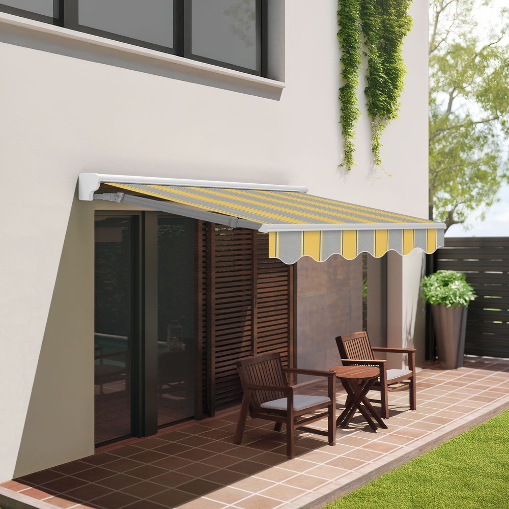 Store banne manuel 4x2,5m jaune polyester – structure semi-coffre en aluminium - toile protection solaire