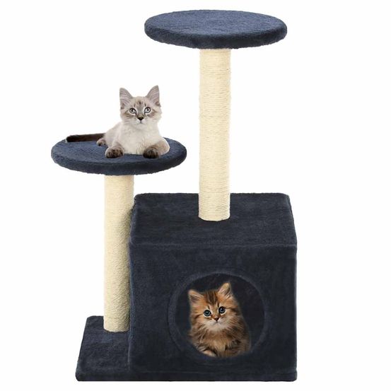 Petit arbre à chat 60 cm avec griffoir sisal et niche pour chaton bleu