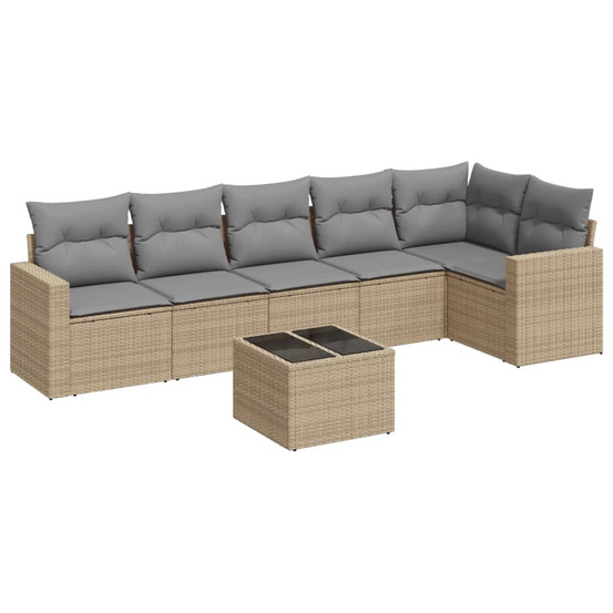 Salon de jardin avec coussins 7 pcs beige résine tressée