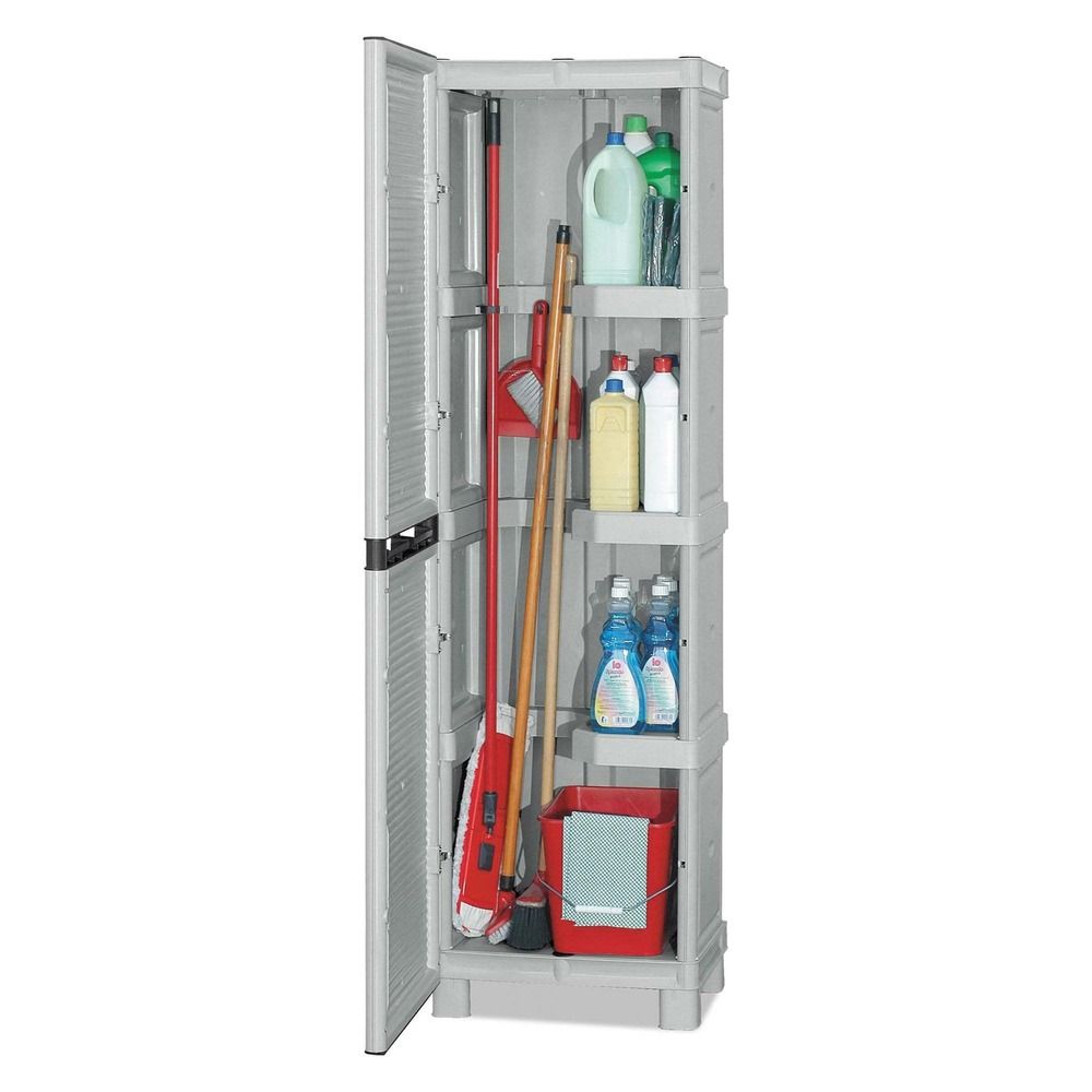 Armoire d'extérieur liège, mobilier d'extérieur, armoire de buanderie polyvalente, 100% made in italy, gris clair, 50x39h172 cm