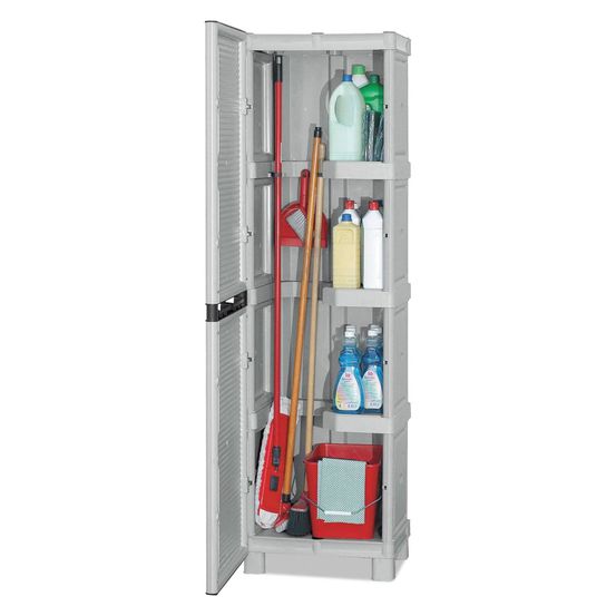 Armoire d'extérieur liège, mobilier d'extérieur, armoire de buanderie polyvalente, 100% made in italy, gris clair, 50x39h172 cm