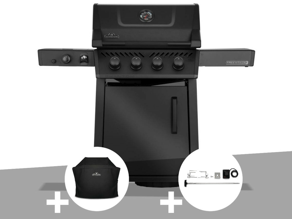 Barbecue gaz freestyle 425 noir 4 brûleurs + 1 sizzle zone série phantom + houss