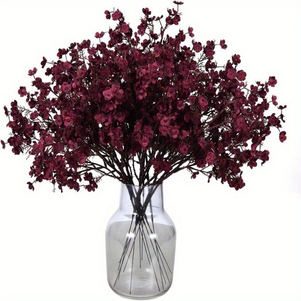 Lot de 10 fleurs d'automne artificielles de gypsophila pour diverses décorations bordeaux dtopbuyage