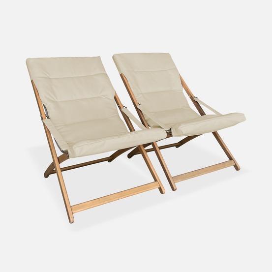 Lot de 2 chiliennes en bois, pliables, assise rembourrée (lot de 2)