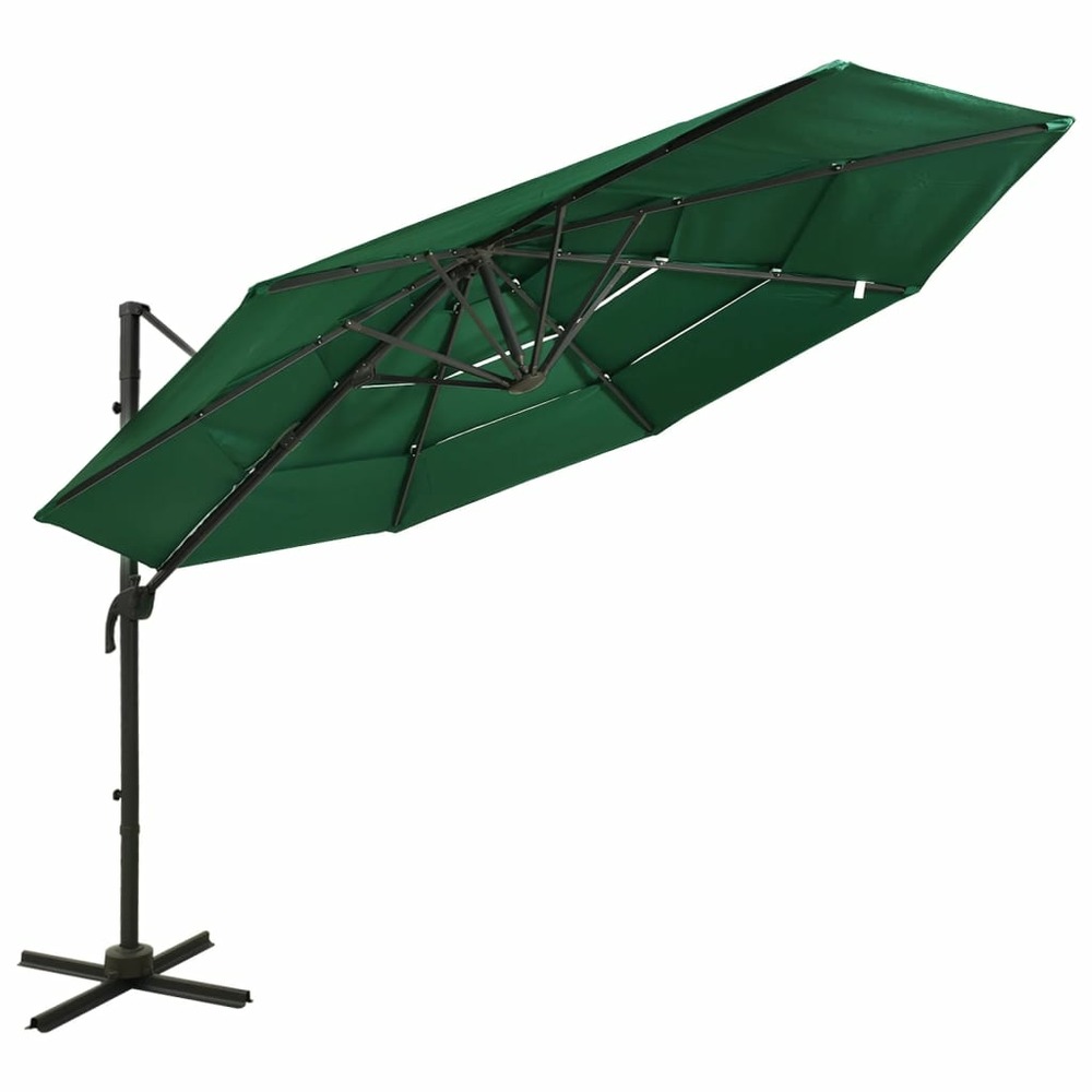 Parasol à 4 niveaux avec mât en aluminium 3 x 3 m vert