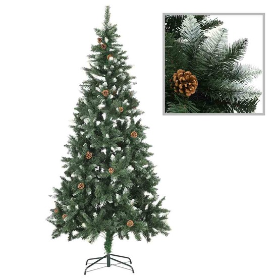 Arbre de noël artificiel pré-éclairé/boules pommes de pin 210cm