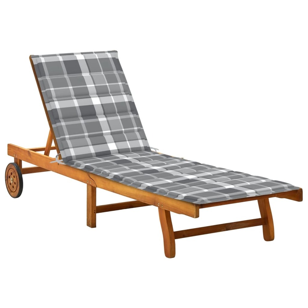 Transat chaise longue bain de soleil lit de jardin terrasse meuble d'extérieur avec coussin bois d'acacia solide