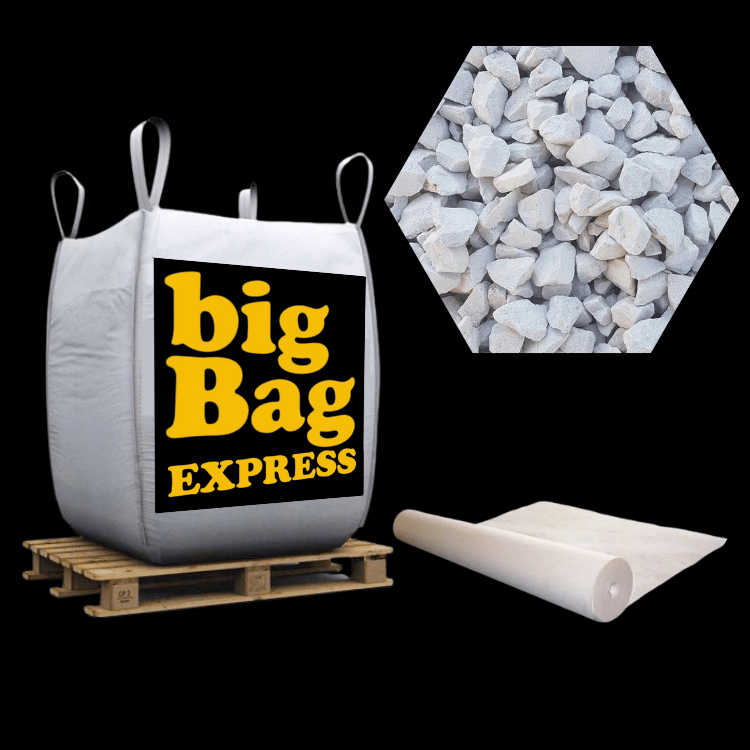 Pack Gravier Calcaire SUPER Blanc + Géotextile = 3 Big Bag de Gravier Calcaire Ø 6/14 mm (≃ 50M²) + Géotex 50m2 - Livraison PREMIUM