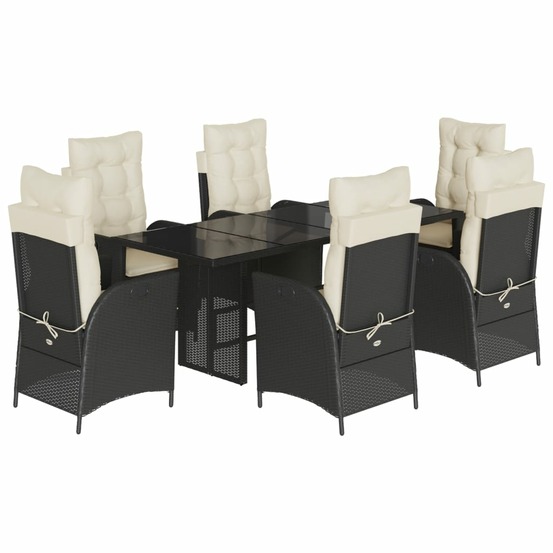 Ensemble à manger de jardin coussins 7pcs noir résine tressée